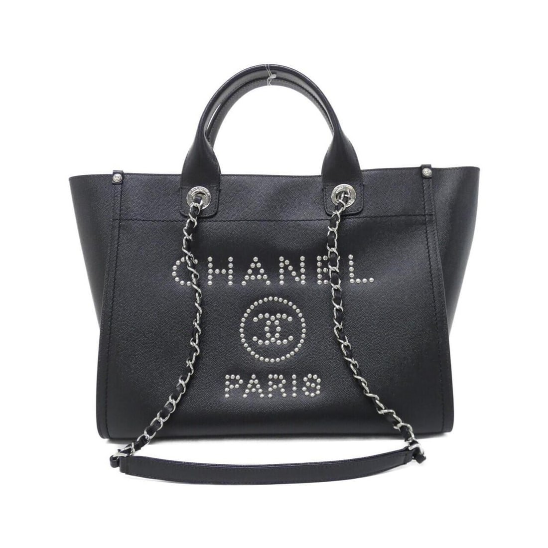Chanel Deauville Line 57069 Handbag: --- Catalog ---Category: SizeSize (HxWxD): 27cm x 43cm x 16cm / 10.62'' x 16.92'' x 6.29''Category: DesignType: HandbagColor: BlackGender: WomenMaterial: Grained Calfskin Hardware Color: