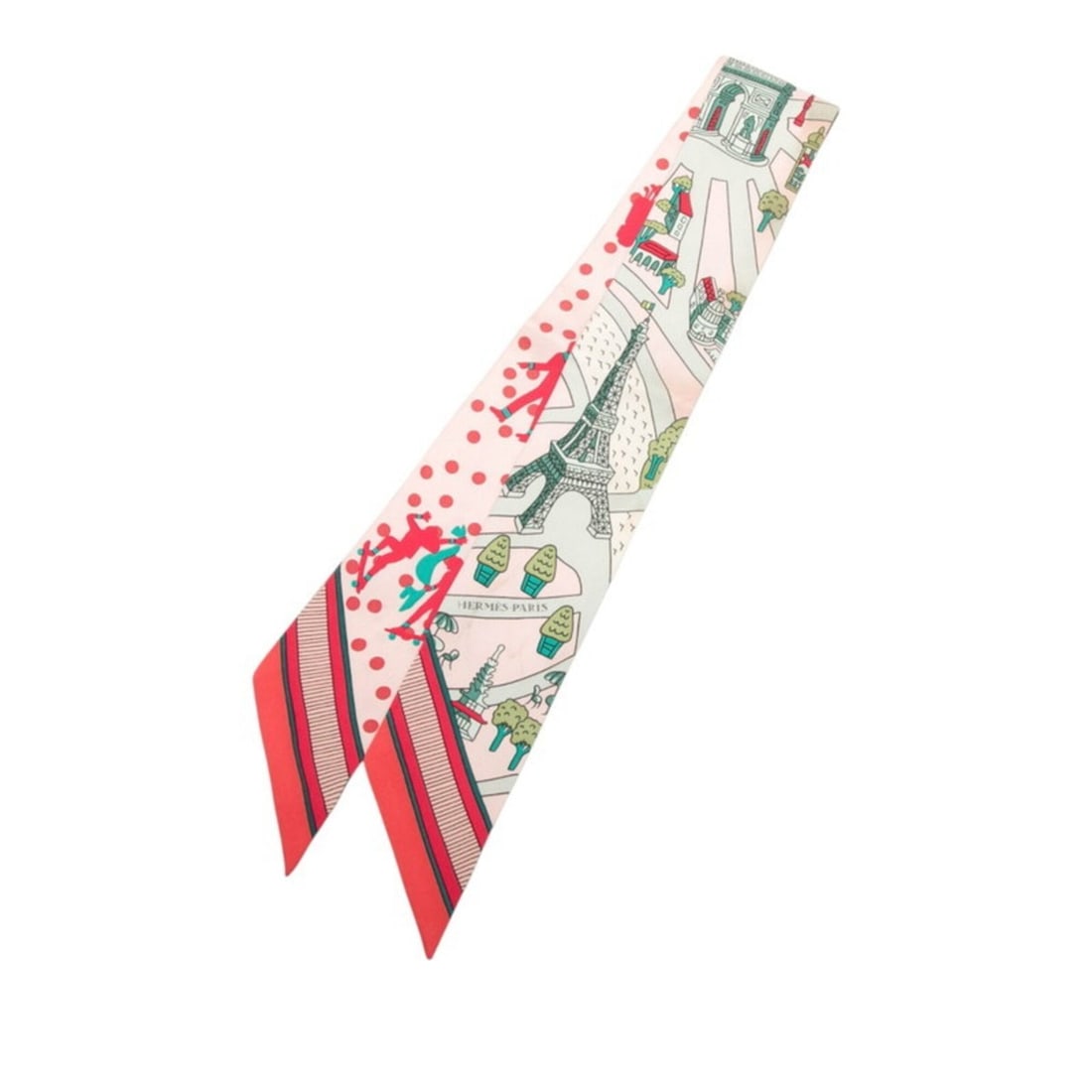 Hermes Twilly "Les Nouveaux Amoureux de Paris" Scarf/Muffler, Pink Multicolor Silk, Women's: --- Catalog ---Category: SizeSize (LxW): 85.5cm x 5cm / 33.66'' x 1.96''Category: DesignType: ScarfColor: Multi-color, PinkGender: WomenMaterial: Silk Category: GeneralBrand: Hermes--- Item List ---Se