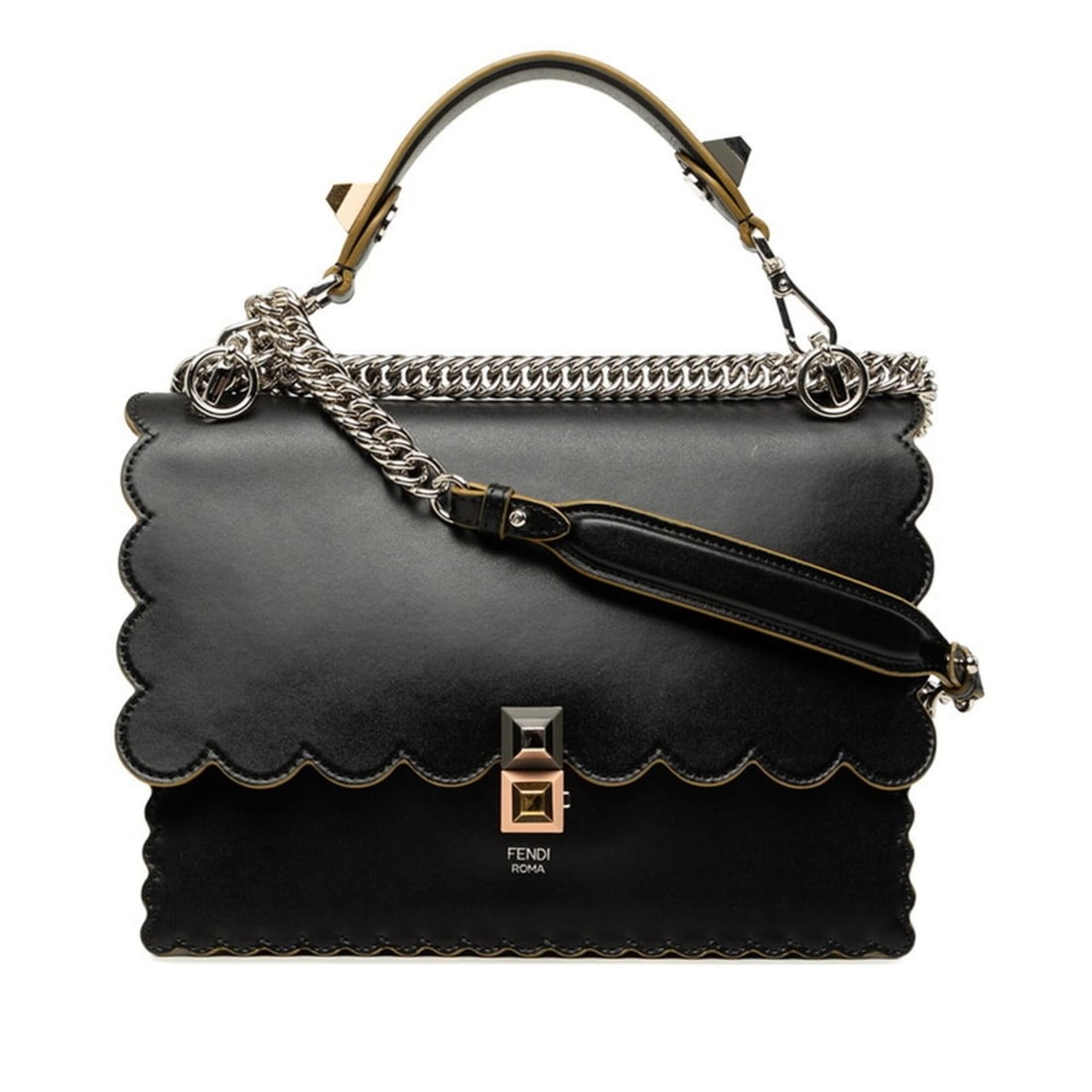 Fendi Kanai Handbag Chain Shoulder Bag 2WAY 8BT283 Black Leather Women's FENDI: --- Catalog ---Category: SizeSize (HxWxD): 19.5cm x 25cm x 9.5cm / 7.67'' x 9.84'' x 3.74''Category: DesignType: Handbag, Shoulder bagColor: BlackGender: WomenMaterial: Leather Category: GeneralMPN: 8