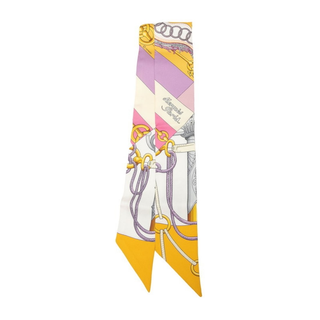 Hermes Twilly Cliquetis Scarf Muffler Yellow Multicolor Silk Women's HERMES: --- Catalog ---Category: SizeSize (LxW): 85cm x 5cm / 33.46'' x 1.96''Category: DesignType: ScarfColor: Multi-color, YellowGender: WomenMaterial: Silk Category: GeneralBrand: Hermes--- Item List ---Se
