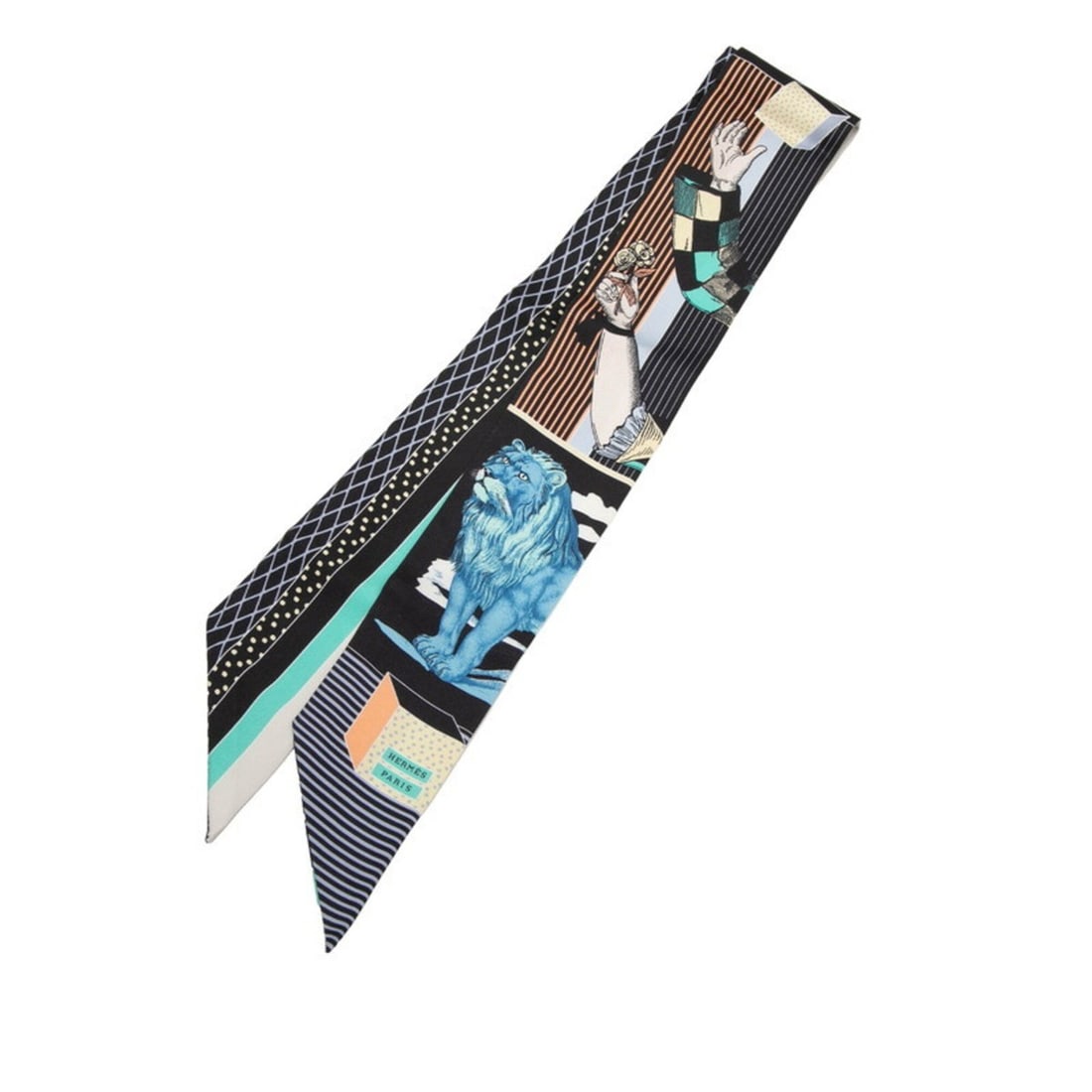 Hermes Twilly Grand Theatre Nouveau Scarf Muffler Navy Multicolor Silk Women's HERMES: --- Catalog ---Category: SizeSize (LxW): 84cm x 5cm / 33.07'' x 1.96''Category: DesignType: ScarfColor: Multi-color, NavyGender: WomenMaterial: Silk Category: GeneralBrand: Hermes--- Item List ---Sect