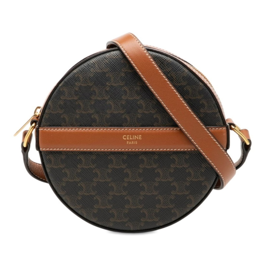 Celine Triomphe Crossbody Round Shoulder Bag, Black/Brown Leather, Women's CELINE: --- Catalog ---Category: SizeSize (HxWxD): 14cm x 14cm x 4.5cm / 5.51'' x 5.51'' x 1.77''Category: DesignType: Shoulder bagColor: Black, BrownGender: WomenMaterial: PVC , Leather Category: GeneralBran