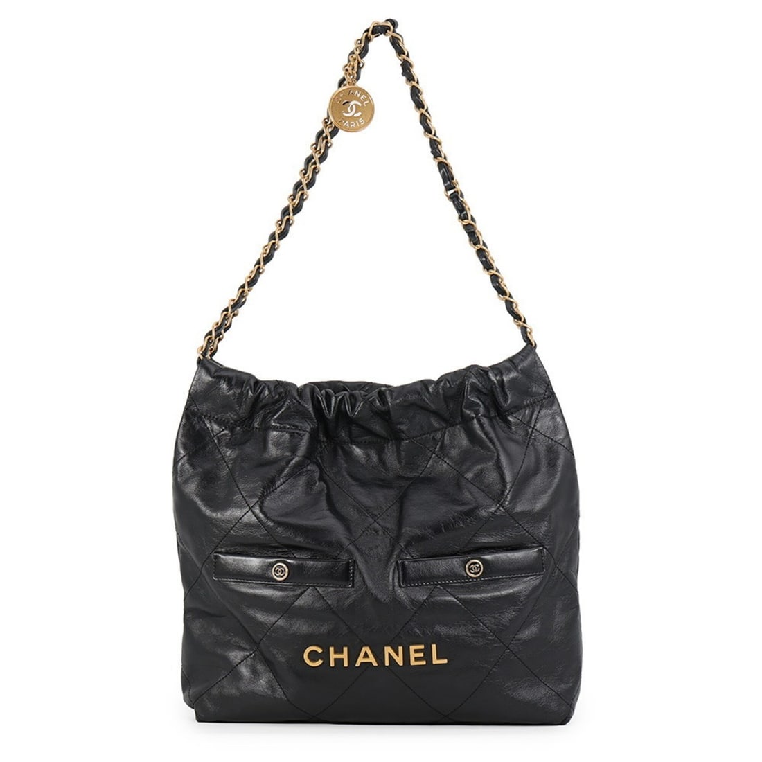 Chanel Matelassé handbag, CHANEL 22 double pocket, small, calf leather, AS3260, black, handbag for: --- Catalog ---Category: SizeWeight: 750g / 1.65lb.Size (HxWxD): 30cm x 30cm x 7.5cm / 11.81'' x 11.81'' x 2.95''Category: DesignType: Shoulder bagColor: BlackGender: WomenHardware Color: GoldCategory
