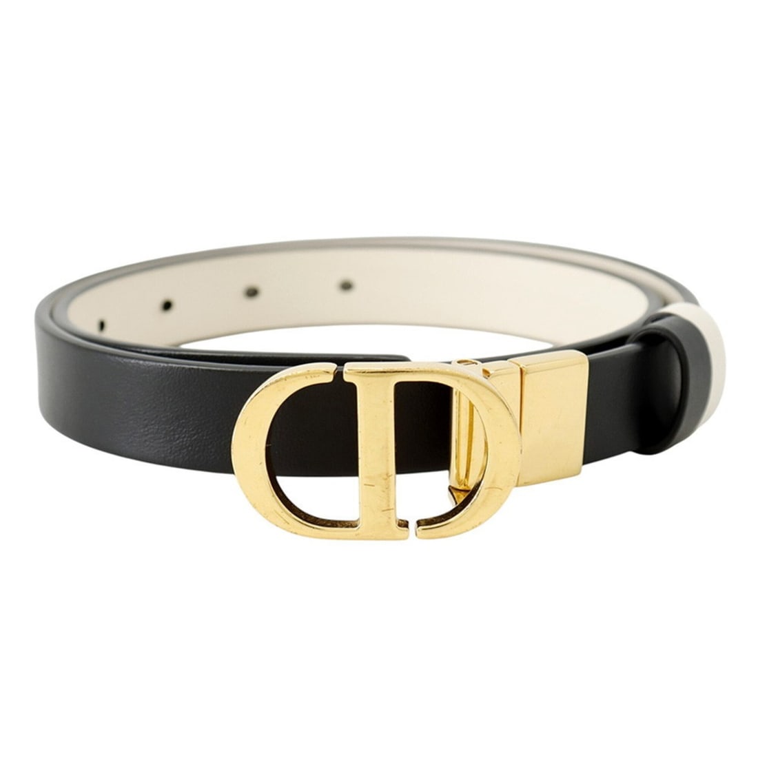 Christian Dior Belt 30 Montaigne Reversible Smooth Calf Leather B0446UWGA Black White Women's (1 of 16)