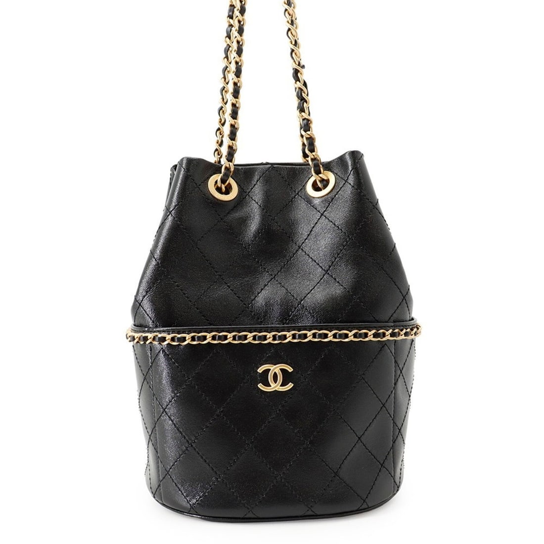 Chanel Chain Shoulder Bag, Coco Mark Matelassé Around Bucket Shiny Lambskin, AS5328, Black,: --- Catalog ---Category: SizeWeight: 410g / 14.46oz.Size (HxWxD): 21cm x 16cm x 14cm / 8.26'' x 6.29'' x 5.51''Strap Length: 114cm / 44.88''Category: DesignType: Handbag, Shoulder bagColor: BlackGende