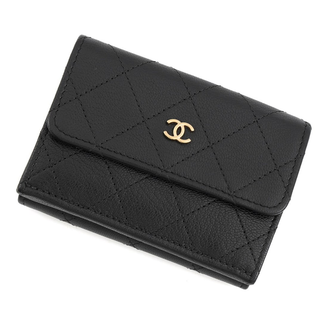 Chanel Tri-fold Wallet Matelassé Coco Mark Small Flap Lambskin AP4951 CHANEL Black WALLET: --- Catalog ---Category: SizeSize (HxWxD): 7.5cm x 10.5cm / 2.95'' x 4.13''Category: DesignType: Wallet (tri-fold)Color: BlackMaterial: Leather Leather/Fur Type: CalfskinCategory: GeneralLine: Matelas