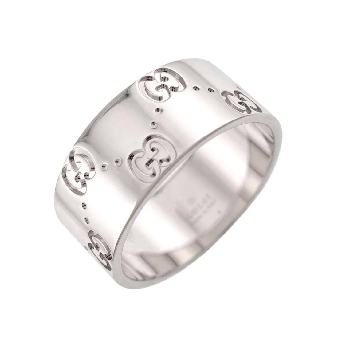 Gucci Icon Wide Ring #21, 18K WG (White Gold 750): --- Catalog ---Category: SizeJP Size: 21US Size: 10Category: DesignType: Band ringGender: MenMaterial: White gold (18K)Category: GeneralBrand: Gucci--- Item List ---Section: ConditionRanking: Rank SA 