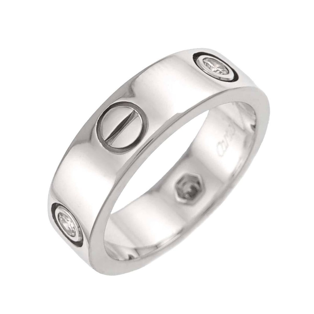Cartier Love Ring #52, Half Diamond 3P, 18K WG White Gold 750.: --- Catalog ---Category: SizeUS Size: 6.5Brand Size: 52Category: DesignType: Band ringGender: WomenMaterial: White gold (18K)Category: GeneralBrand: Cartier--- Item List ---Section: ConditionRanking: 