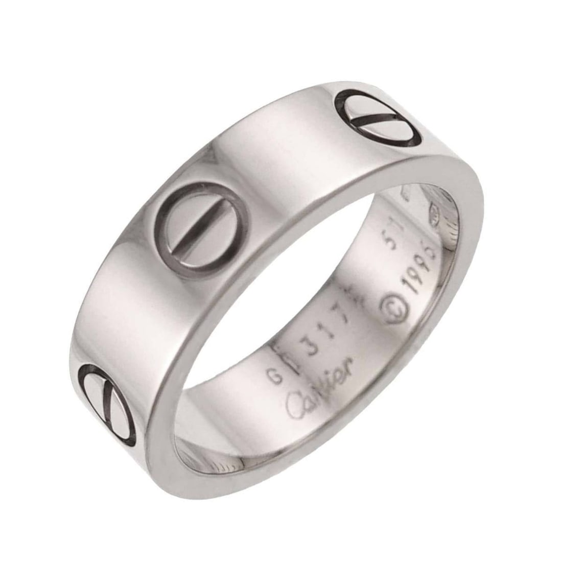 Cartier Love Ring #51, 18K White Gold (750): --- Catalog ---Category: SizeUS Size: 6Brand Size: 51Category: DesignType: Band ringGender: WomenMaterial: White gold (18K)Category: GeneralBrand: Cartier--- Item List ---Section: ConditionRanking: Ra