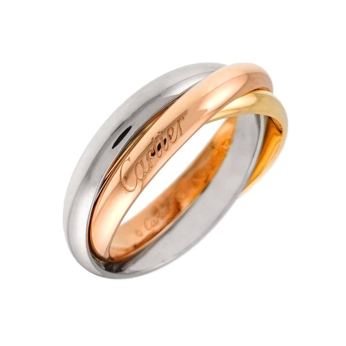Cartier Trinity MM #62 Ring, 18K Yellow Gold, White Pink Triple Band, Three Colors, 750 Gold.: --- Catalog ---Category: SizeUS Size: 10.5Brand Size: 62Category: DesignType: Band ringGender: MenMaterial: Pink gold (18K), White gold (18K), Yellow gold (18K)Category: GeneralBrand: Cartier--- Item 