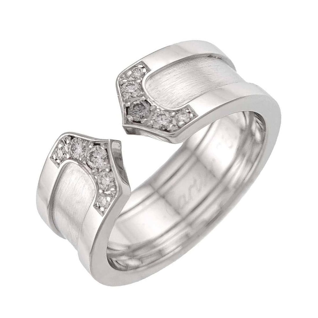 Cartier C2 Small SM #47 Diamond Ring, 18K WG White Gold 750, 2C Ring: --- Catalog ---Category: SizeUS Size: 4Brand Size: 47Category: DesignType: Band ringGender: WomenMaterial: White gold (18K)Category: GeneralBrand: Cartier--- Item List ---Section: ConditionRanking: Ra