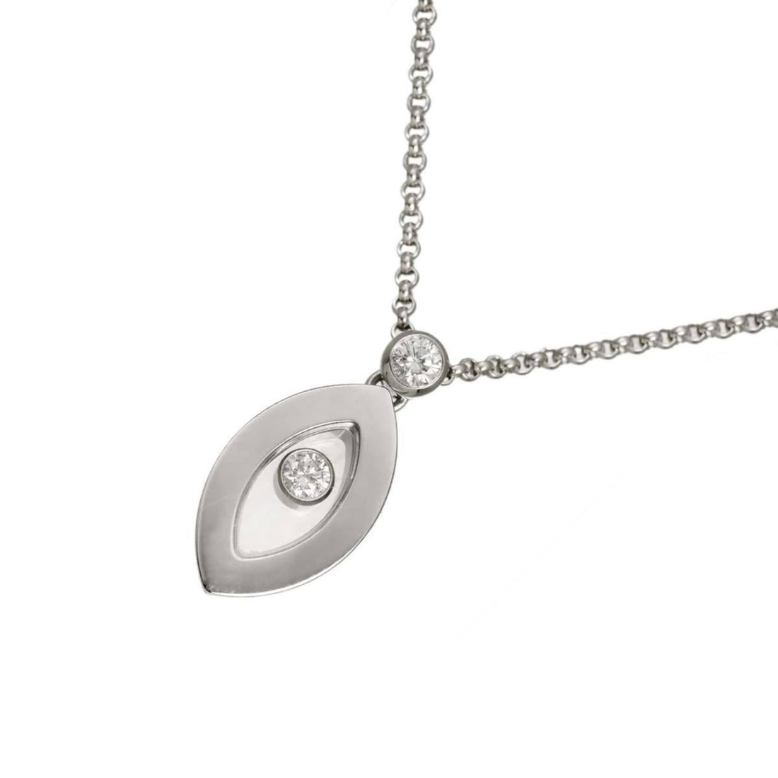 Chopard Happy Diamond Necklace, 42cm, 18K White Gold (750): --- Catalog ---Category: SizePendant Size: 21mm x 9.5mm / 0.82'' x 0.37''Neck Circumference: 42 cm / 16.53''Category: DesignGender: WomenMaterial: White gold (18K)Necklace Type: NecklaceCategory: Gene