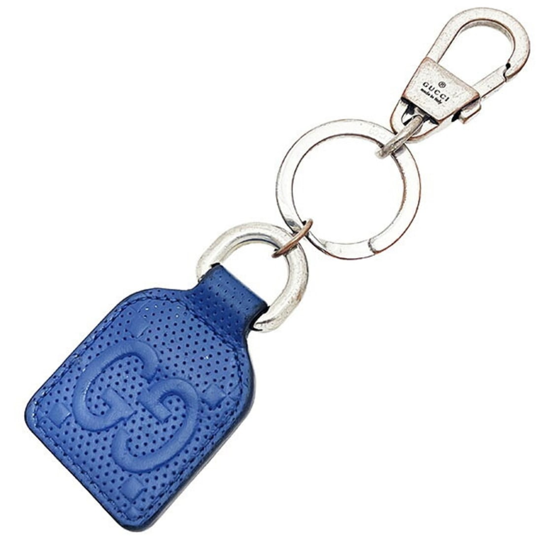 Gucci GG Embossed Keychain Leather Keyring Blue 625607 Tag Charm (1 of 13)