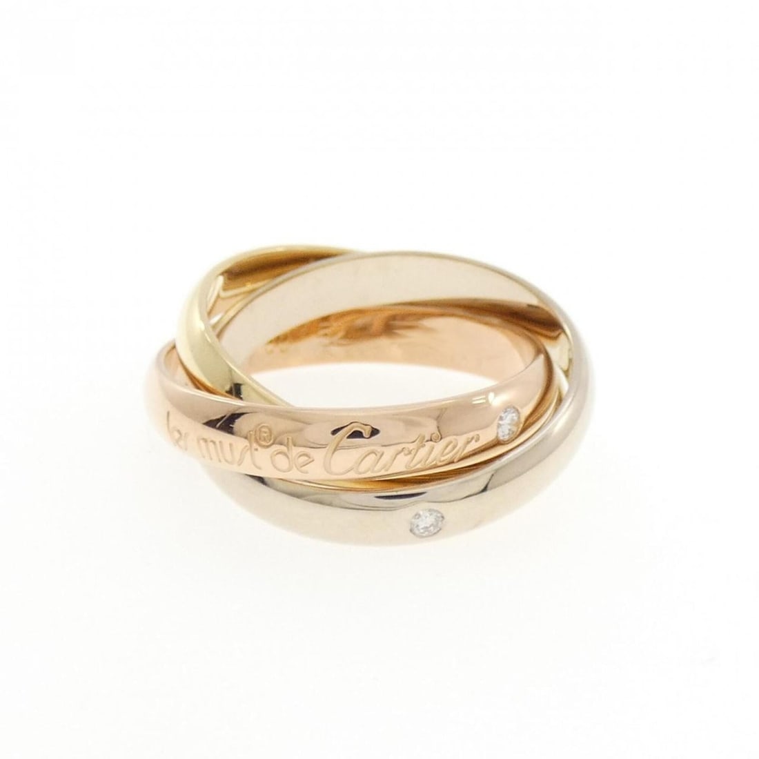 Cartier Trinity 150th Anniversary Limited Edition Ring: --- Catalog ---Category: SizeUS Size: 6.5Brand Size: 52Category: DesignType: Band ringColor: Pink gold, White gold, Yellow goldStone: DiamondGender: WomenMaterial: Pink gold (18K), White gold (18K), Y