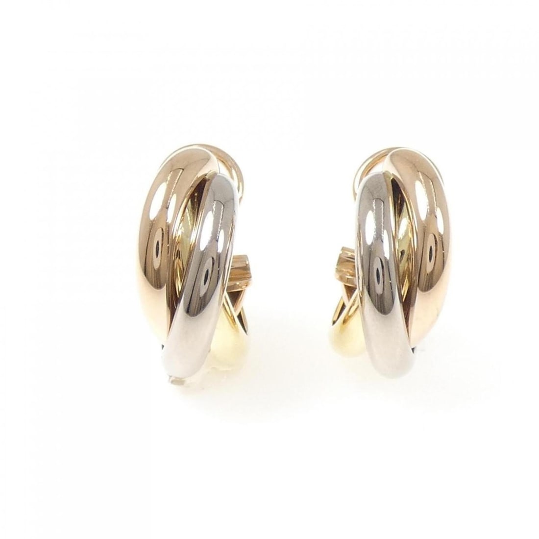 Cartier Trinity Earrings: --- Catalog ---Category: SizeSize (HxWxD): 18.70mm x 7.60mm / 0.74'' x 0.30''Category: DesignType: Half hoop earringsColor: Pink gold, White gold, Yellow goldGender: WomenMaterial: Pink gold (18K),