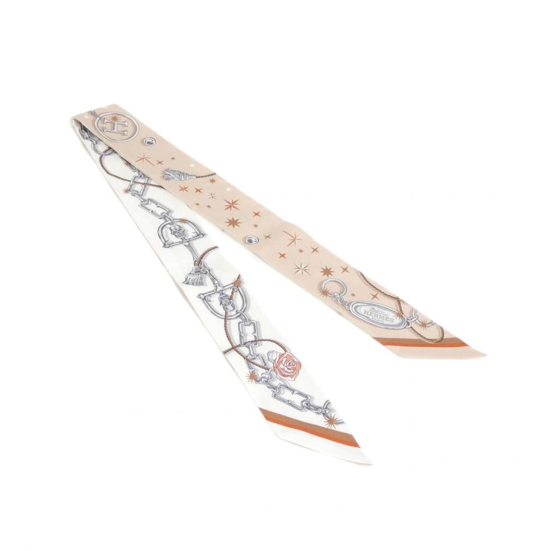 Hermes C'EST LA FETE Twilly 062743S Scarf Muffler: --- Catalog ---Category: SizeSize (LxW): 5cm x 86cm / 1.96'' x 33.85''Category: DesignType: ScarfColor: Beige, WhiteGender: Women,MenMaterial: Silk Category: GeneralMPN: 062743SBrand: Hermes--- Item