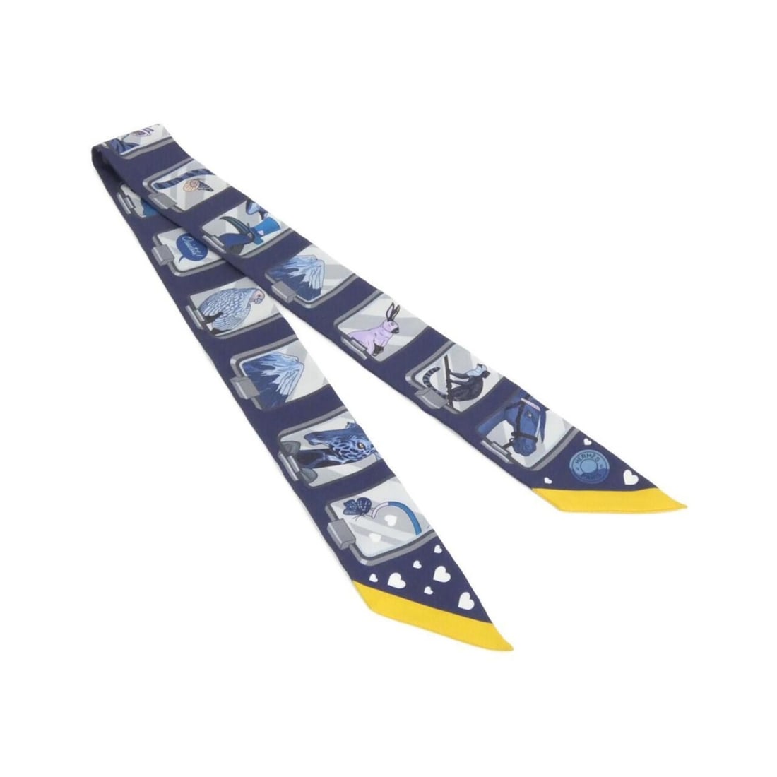Hermes HERMES STORY Twilly 063875S Scarf Muffler: --- Catalog ---Category: SizeSize (LxW): 5cm x 86cm / 1.96'' x 33.85''Category: DesignType: ScarfColor: BlueGender: Men,WomenMaterial: Silk Category: GeneralMPN: 063875SBrand: Hermes--- Item List ---S