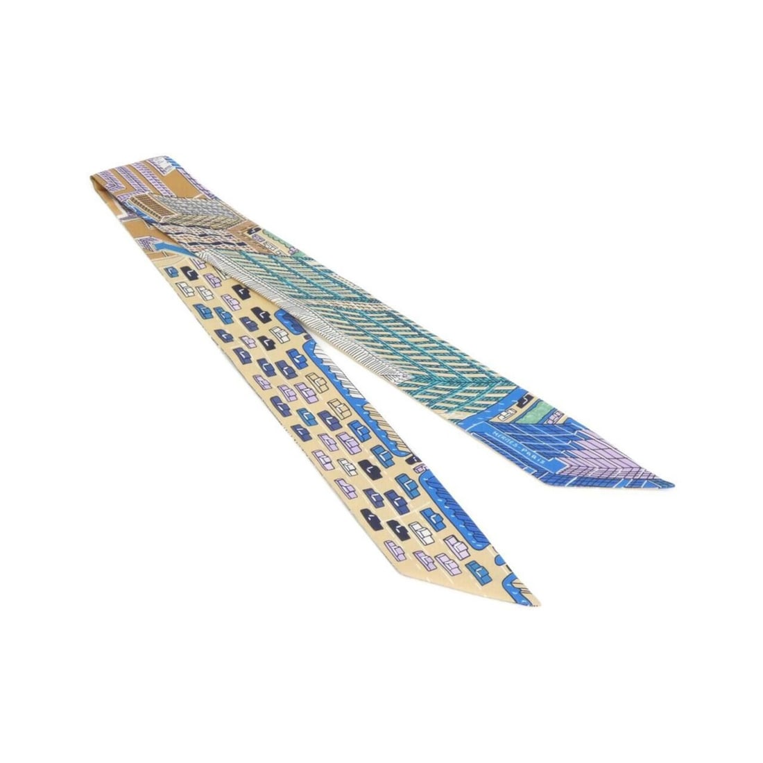 Hermes Pantin City Twilly 063969S Scarf Muffler: --- Catalog ---Category: SizeSize (LxW): 5cm x 86cm / 1.96'' x 33.85''Category: DesignType: ScarfColor: Beige, BlueGender: Women,MenMaterial: Silk Category: GeneralMPN: 063969SBrand: Hermes--- Item