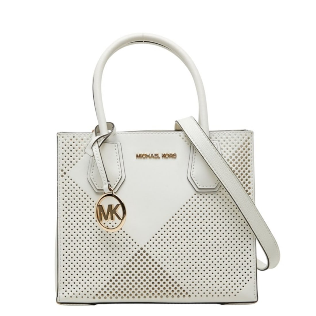 Michael Kors MERCER Perforated Shopper Tote Handbag Shoulder Bag 2-way 35T4GM9M2Y White Leather: --- Catalog ---Category: SizeSize (HxWxD): 19cm x 22cm x 10.5cm / 7.48'' x 8.66'' x 4.13''Category: DesignType: Handbag, Shoulder bagColor: WhiteGender: WomenMaterial: Leather Category: GeneralMPN: