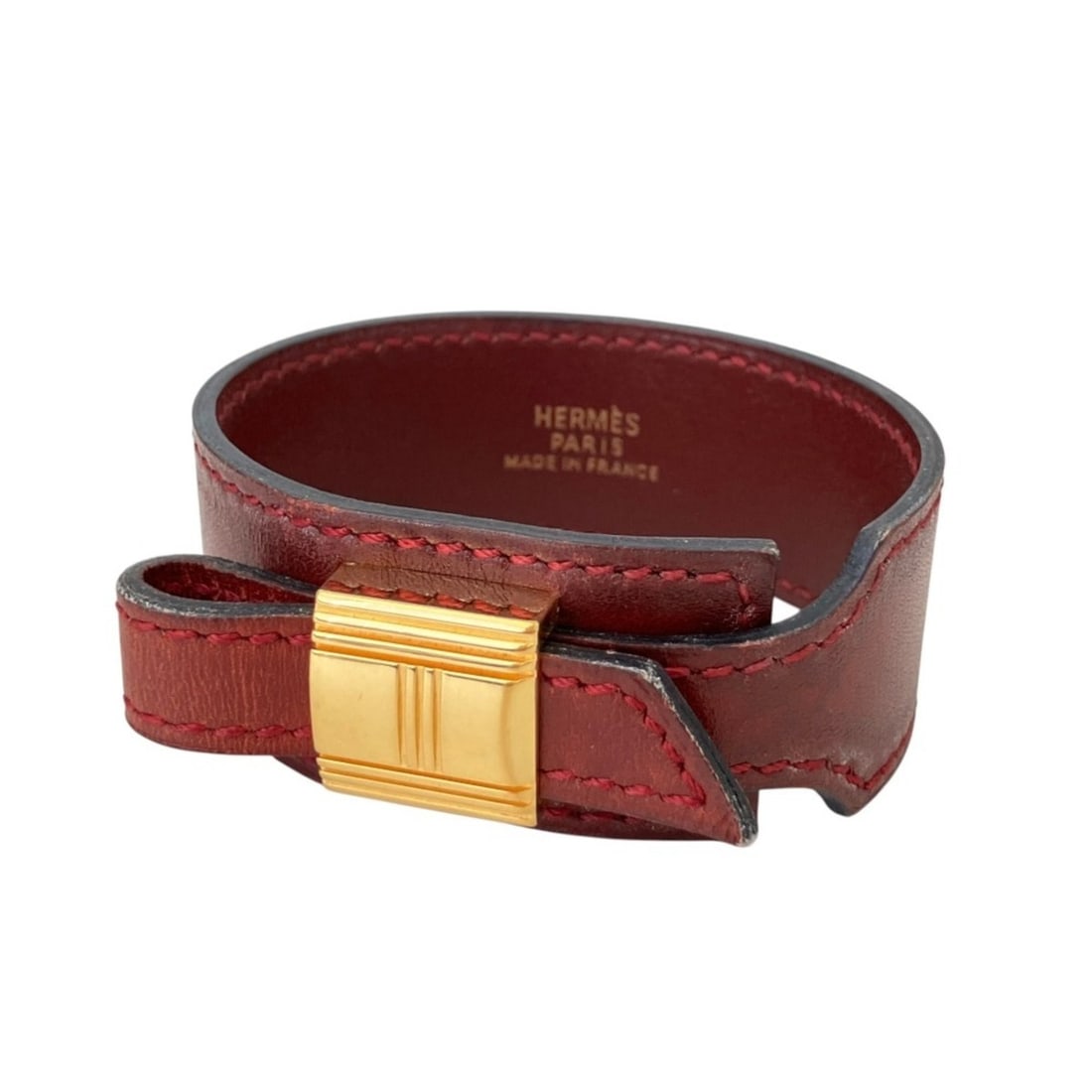 HERMES Artemis Leather Bracelet, Size M, Red, Gold-tone Hardware, Women's (1 of 10)