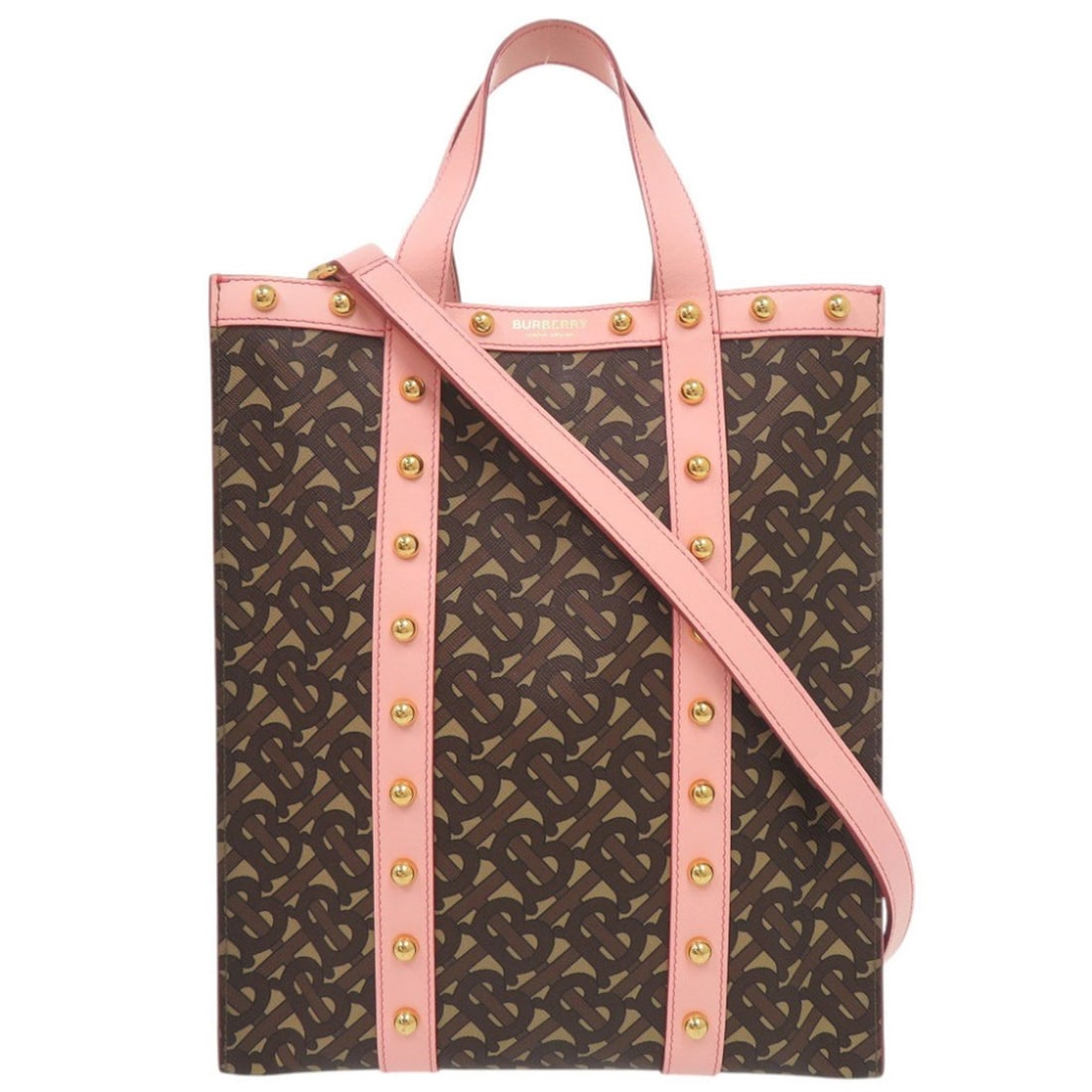 Burberry TB Monogram Leather Brown Pink 2-Way Tote Bag Shoulder 2019 BURBERRY: --- Catalog ---Category: SizeSize (HxWxD): 31cm x 26cm x 10.5cm / 12.2'' x 10.23'' x 4.13''Category: DesignType: Shoulder bag, Tote bagColor: Brown, PinkGender: WomenMaterial: PVC , Leather Category: 