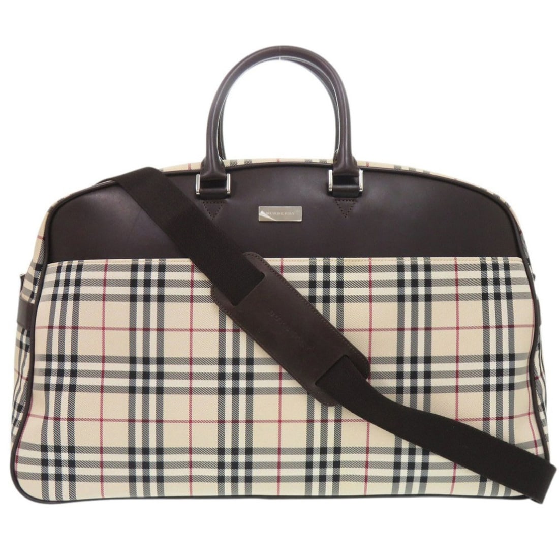 Burberry Nova Check 2-Way Canvas Leather Beige Boston Bag 1673BURBERRY: --- Catalog ---Category: SizeSize (HxWxD): 32cm x 50cm x 23cm / 12.59'' x 19.68'' x 9.05''Category: DesignType: Boston bagColor: BeigeGender: Women,MenMaterial: Canvas , Leather Category: GeneralBrand