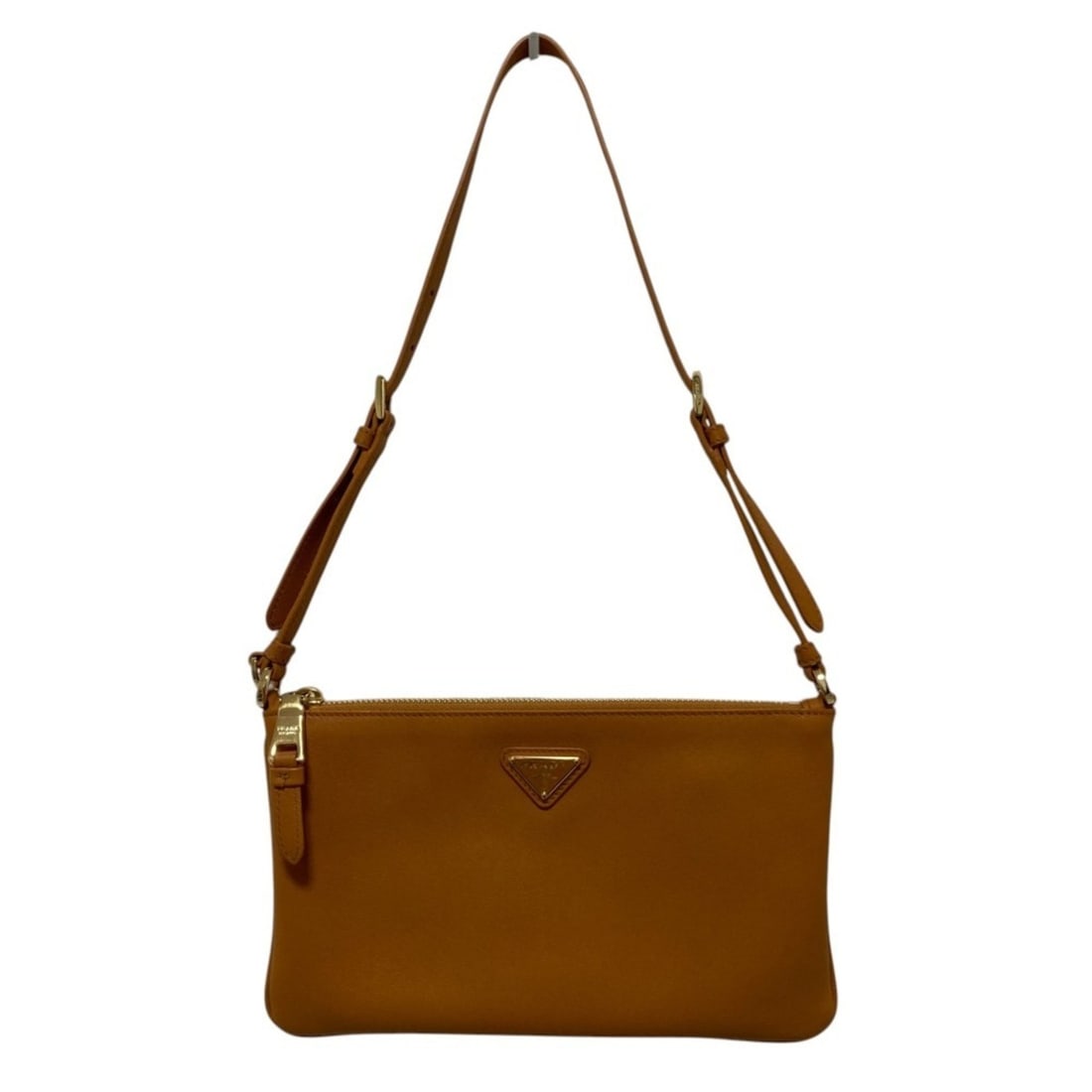 PRADA Triangle Plate Soft Grain Leather One-Shoulder Bag Handbag Pouch 1BC238 Brown Women's (1 of 16)