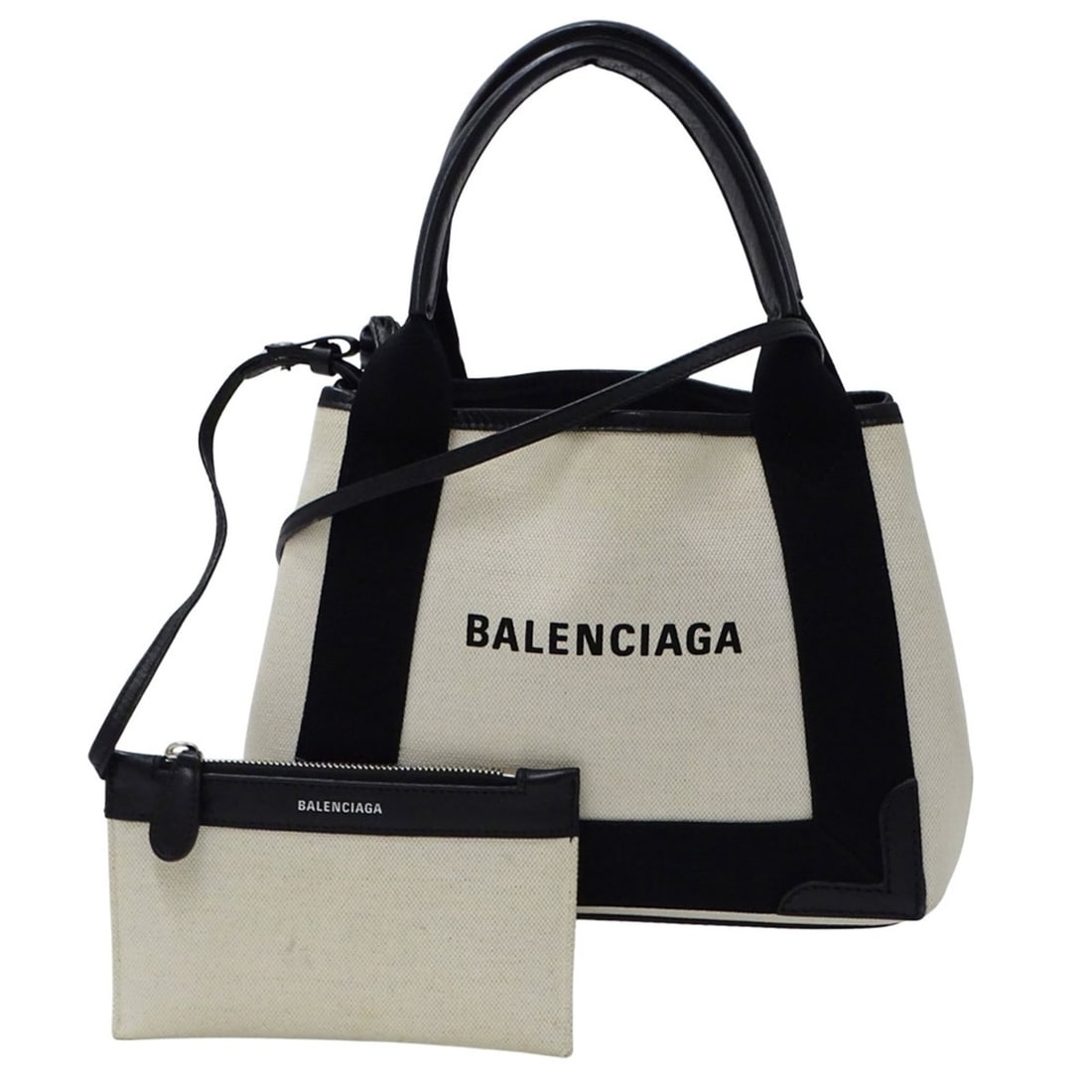 Balenciaga handbag, canvas Cabas XS, white/black, 390346, shoulder bag, with pouch.: --- Catalog ---Category: SizeSize (HxWxD): 20cm x 27.5cm x 17.5cm / 7.87'' x 10.82'' x 6.88''Category: DesignType: Handbag, PouchColor: Black, White, YellowGender: WomenMaterial: Canvas Category: Gene