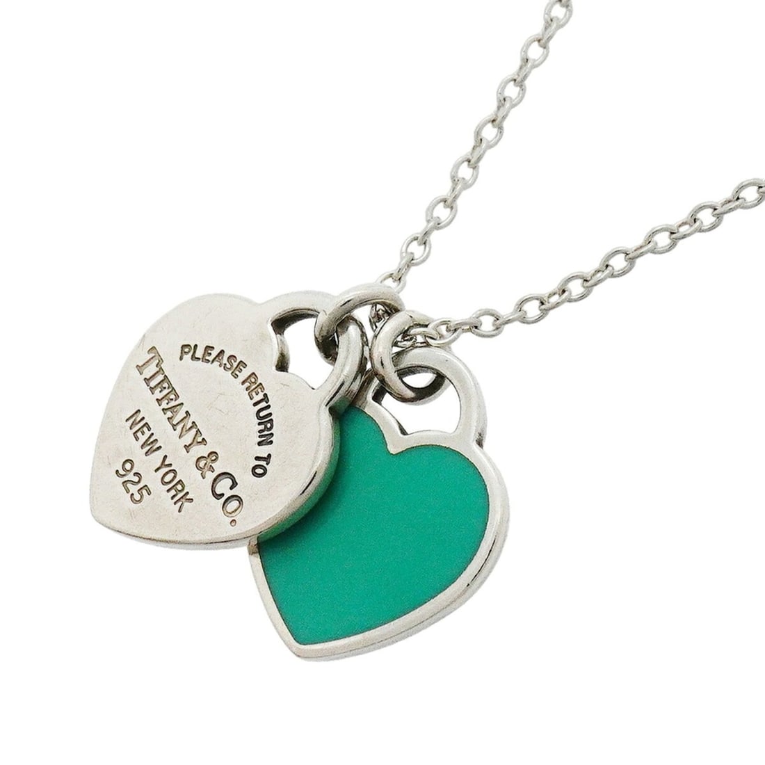 Tiffany & Co. Double Return to Heart Necklace, Sterling Silver 925, Blue, Women's, P3614718: --- Catalog ---Category: SizePendant Size: 13.8mm x 13.5mm / 0.54'' x 0.53''Neck Circumference: 41.5 cm / 16.33''Category: DesignColor: BlueGender: WomenMaterial: Silver 925Necklace Type: NecklaceCate