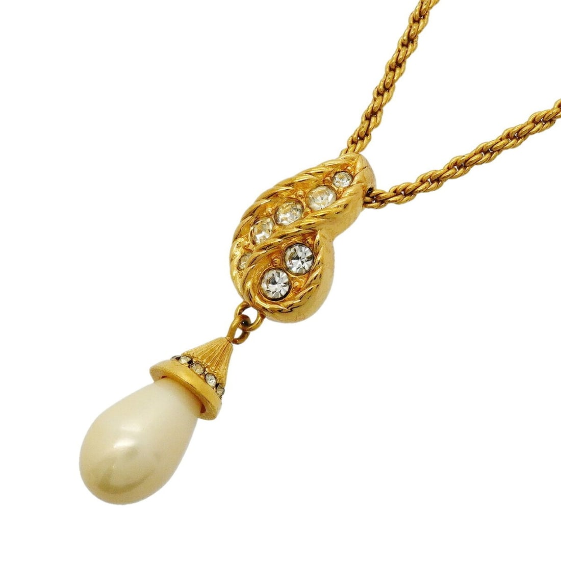 Christian Dior Necklace, GP Plated, Faux Pearl, Rhinestone, Gold, Women's, P3576193: --- Catalog ---Category: SizePendant Size: 45.3mm x 12.5mm / 1.78'' x 0.49''Neck Circumference: 39.5 cm - 44.5 cm / 15.55'' - 17.51''Category: DesignColor: GoldGender: WomenMaterial: Gold plating, Rhi