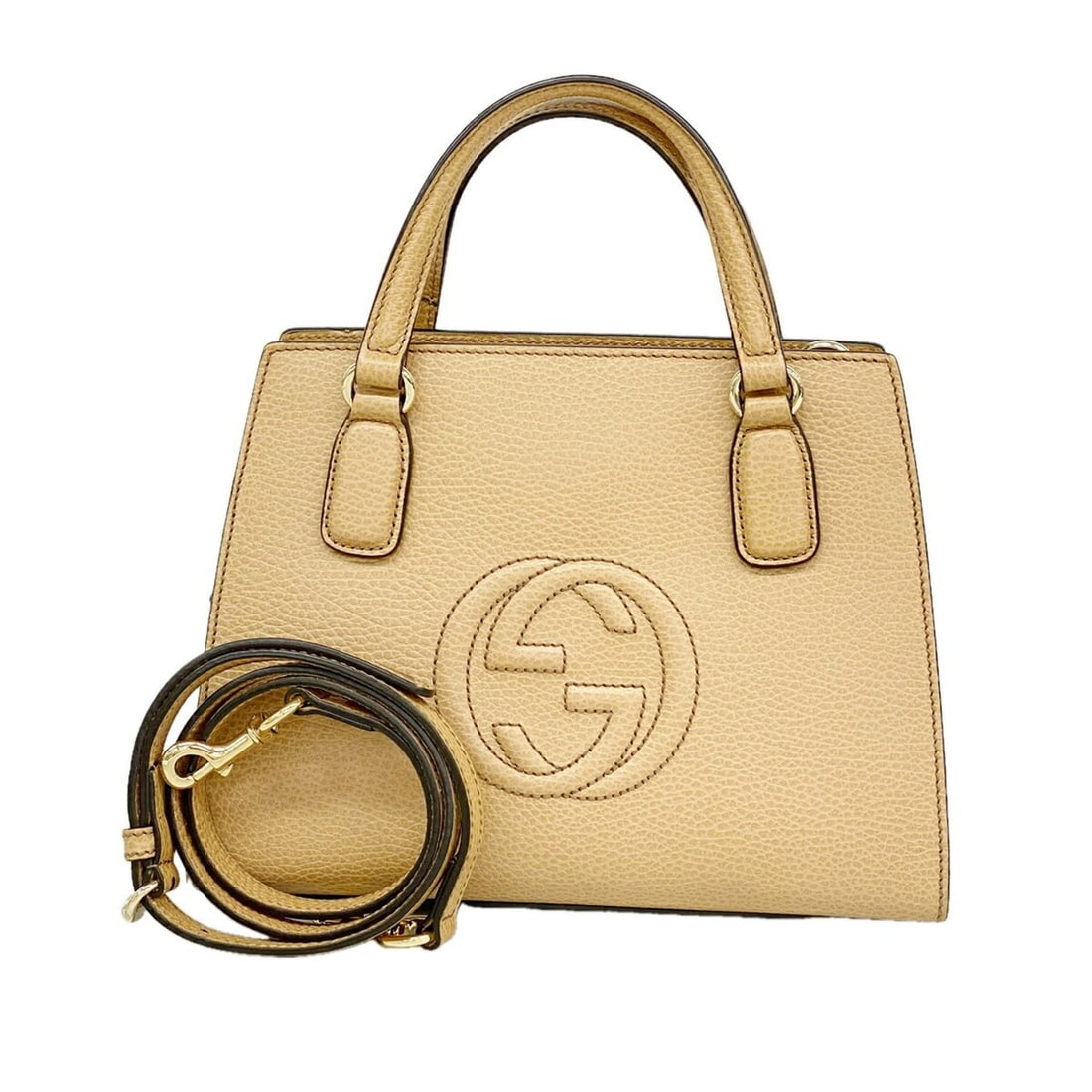 Gucci Soho Handbag 607722 Leather Beige Champagne 2-way Bag for Women P3568421: --- Catalog ---Category: SizeSize (HxWxD): 19.5cm x 26cm x 12.5cm / 7.67'' x 10.23'' x 4.92''Category: DesignType: HandbagColor: BeigeGender: WomenMaterial: Leather Category: GeneralMPN: 607722Brand: 