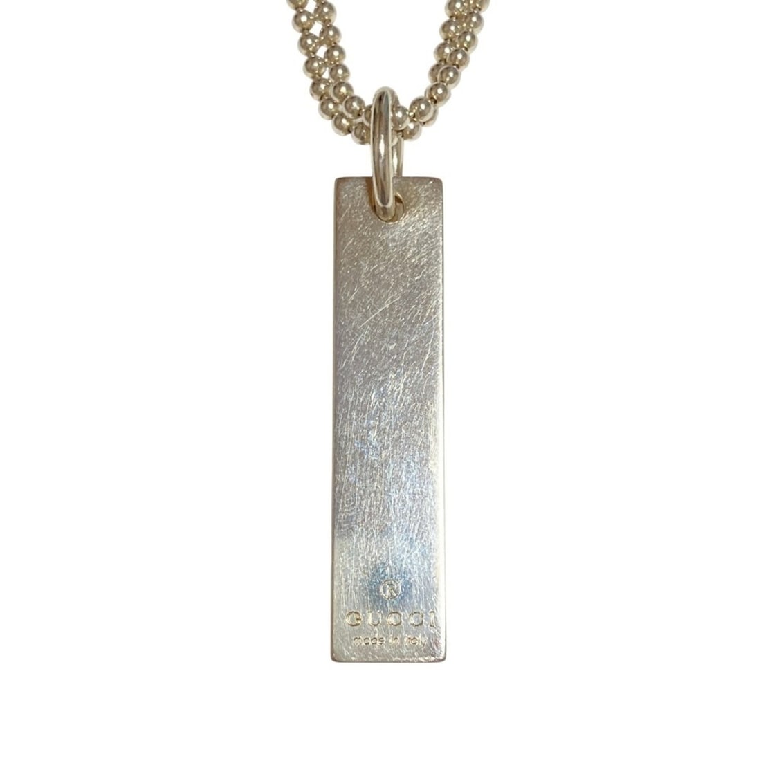 GUCCI Logo Plate Ball Chain Necklace, 925 Silver, Men's & Women's: --- Catalog ---Category: SizePendant Size: 40mm x 10mm / 1.57'' x 0.39''Neck Circumference: 44 cm / 17.32''Category: DesignColor: SilverGender: Men,WomenMaterial: Silver 925Necklace Type: NecklaceCate