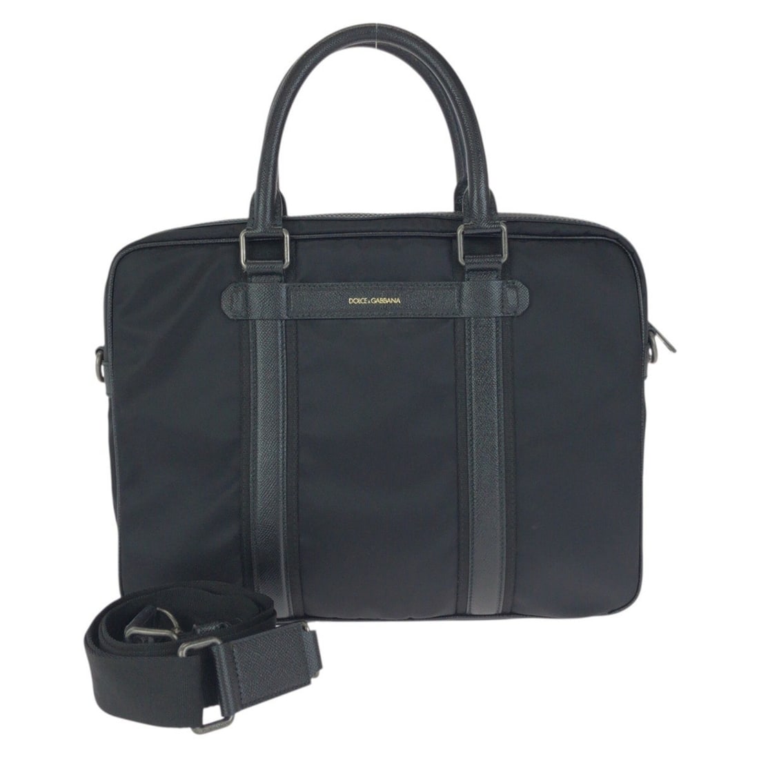 Dolce & Gabbana DOLCE&GABBANA 2-way business bag/briefcase/shoulder bag for men, black with gunmetal: --- Catalog ---Category: SizeSize (HxWxD): 29cm x 37cm x 7cm / 11.41'' x 14.56'' x 2.75''Category: DesignType: Briefcase, Shoulder bagColor: BlackGender: MenMaterial: Nylon , Leather Category: General