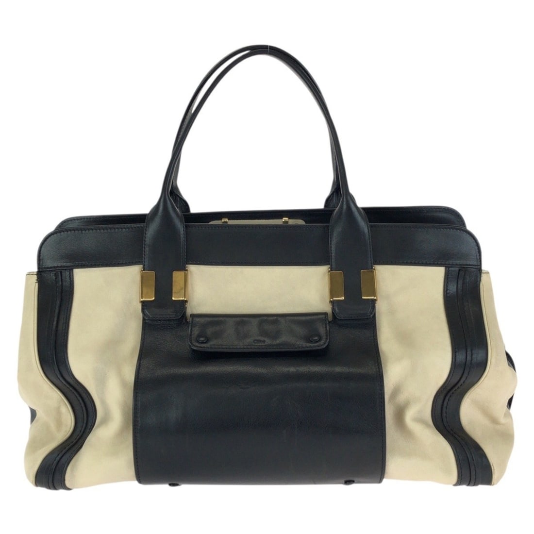 Chloé Chloe Alice Beige Black Gold Hardware Leather Tote Bag Handbag for Women: --- Catalog ---Category: SizeSize (HxWxD): 25cm x 50cm x 28cm / 9.84'' x 19.68'' x 11.02''Category: DesignType: Handbag, Tote bagColor: Beige, BlackGender: WomenMaterial: Leather Category: GeneralBran