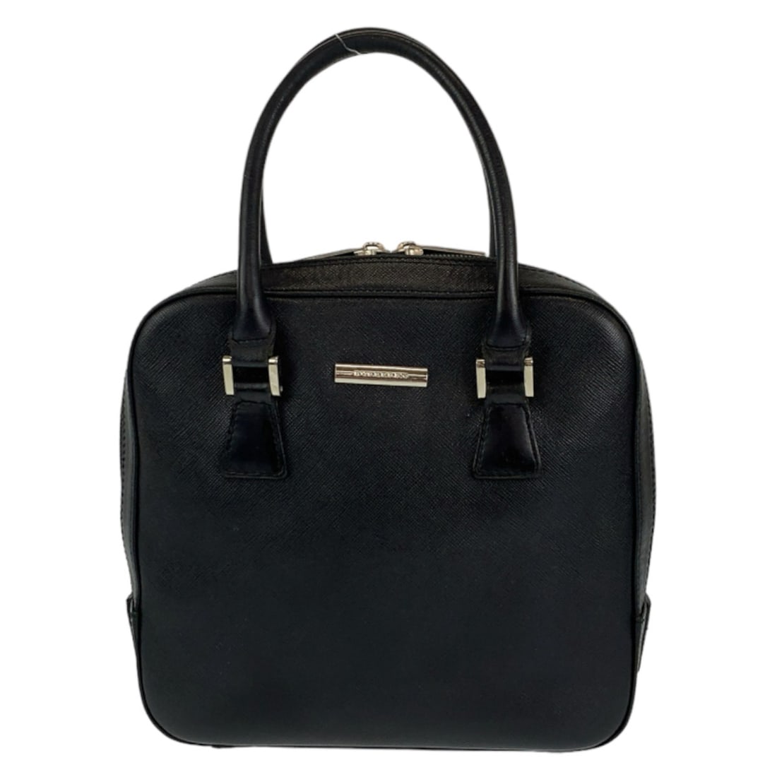 BURBERRY Burberry check pattern black leather handbag tote bag with silver hardware for women: --- Catalog ---Category: SizeSize (HxWxD): 20.5cm x 21cm x 6cm / 8.07'' x 8.26'' x 2.36''Category: DesignType: Handbag, Tote bagColor: BlackGender: WomenMaterial: Leather Category: GeneralBrand: Burbe
