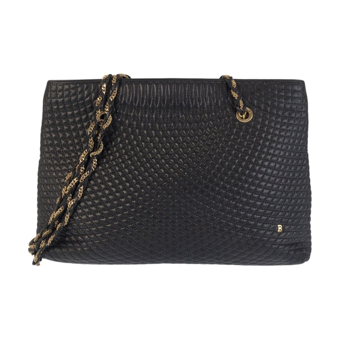 BALLY Vintage Quilted Black Leather Tote Bag with Gold Hardware and Chain Shoulder Strap - Women's (1 of 10)
