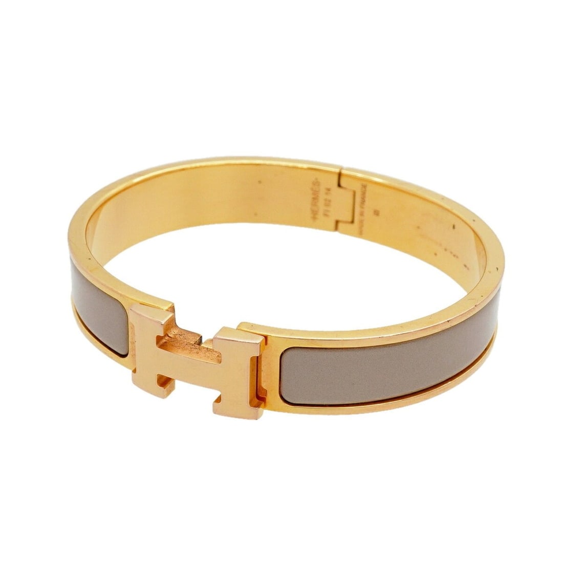 Hermes Bangle Clic Clac PM GP Plated Gold Greige Women's: --- Catalog ---Category: SizeLength: 17cm / 6.69''Category: DesignType: BangleColor: Gold, GrayishGender: WomenMaterial: Gold platingCategory: GeneralBrand: Hermes--- Item List ---Section: ConditionRa