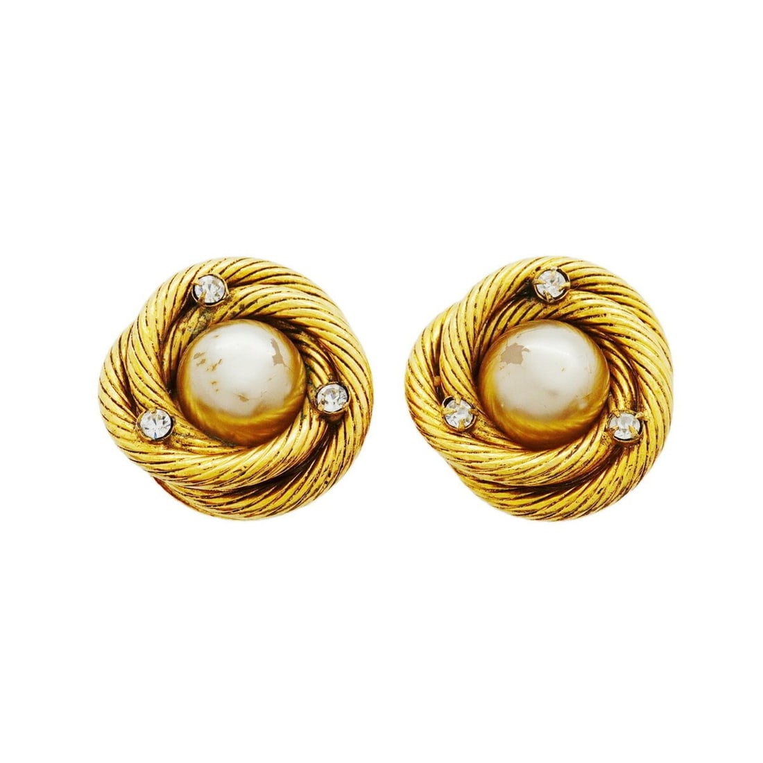Chanel Earrings, GP Plated, Faux Pearl, Rhinestone, Gold, Women's: --- Catalog ---Category: SizeSize (HxWxD): 25.50mm x 26.00mm / 1.00'' x 1.02''Category: DesignType: Clip earringsColor: GoldGender: WomenMaterial: Gold plating, RhinestoneCategory: GeneralBrand: Chane
