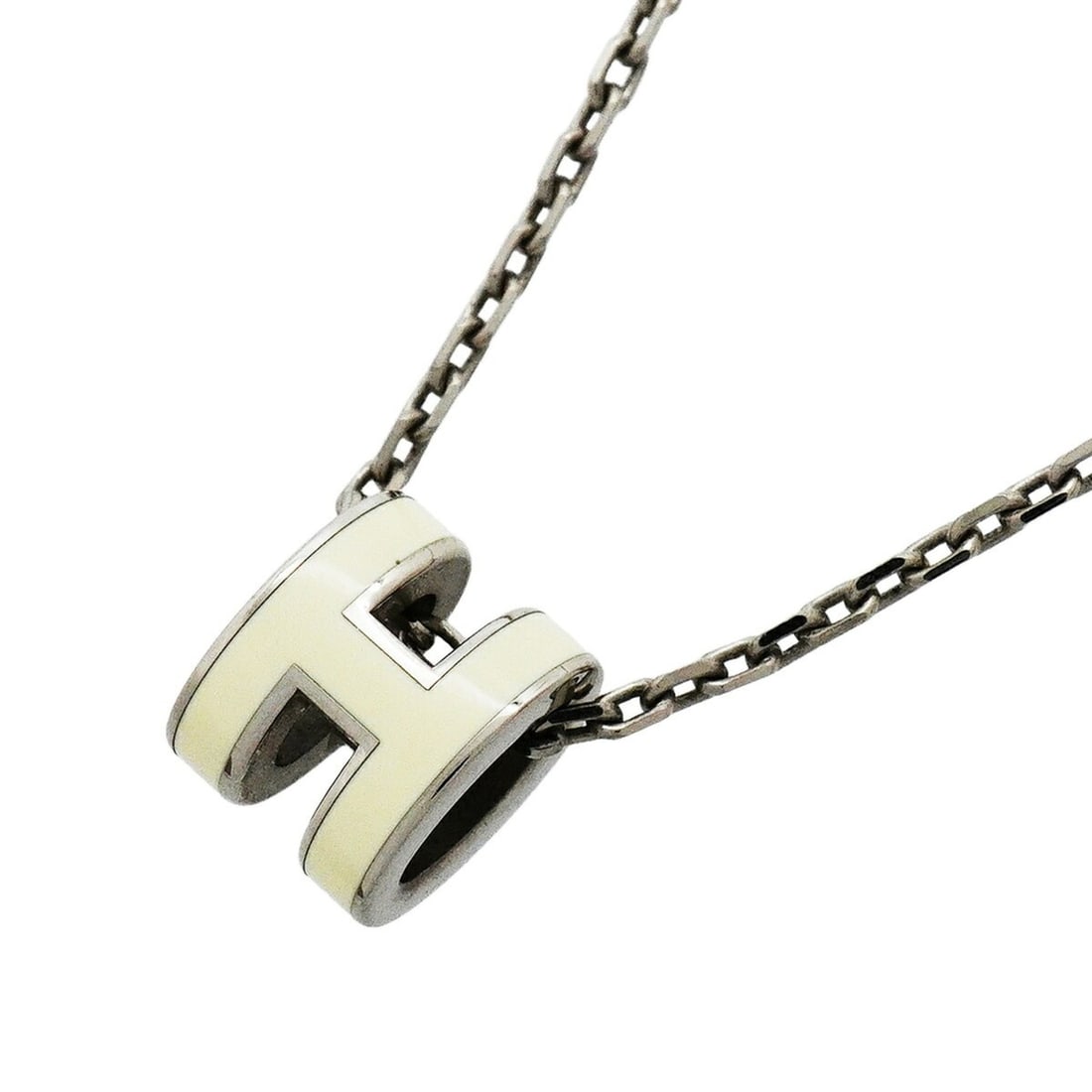 Hermes Mini Pop H Necklace, Metal, Silver, Ivory, Women's: --- Catalog ---Category: SizePendant Size: 8.9mm x 7.3mm / 0.35'' x 0.28''Neck Circumference: 40 cm / 15.74''Category: DesignColor: Ivory, SilverGender: WomenMaterial: MetalNecklace Type: NecklaceCate