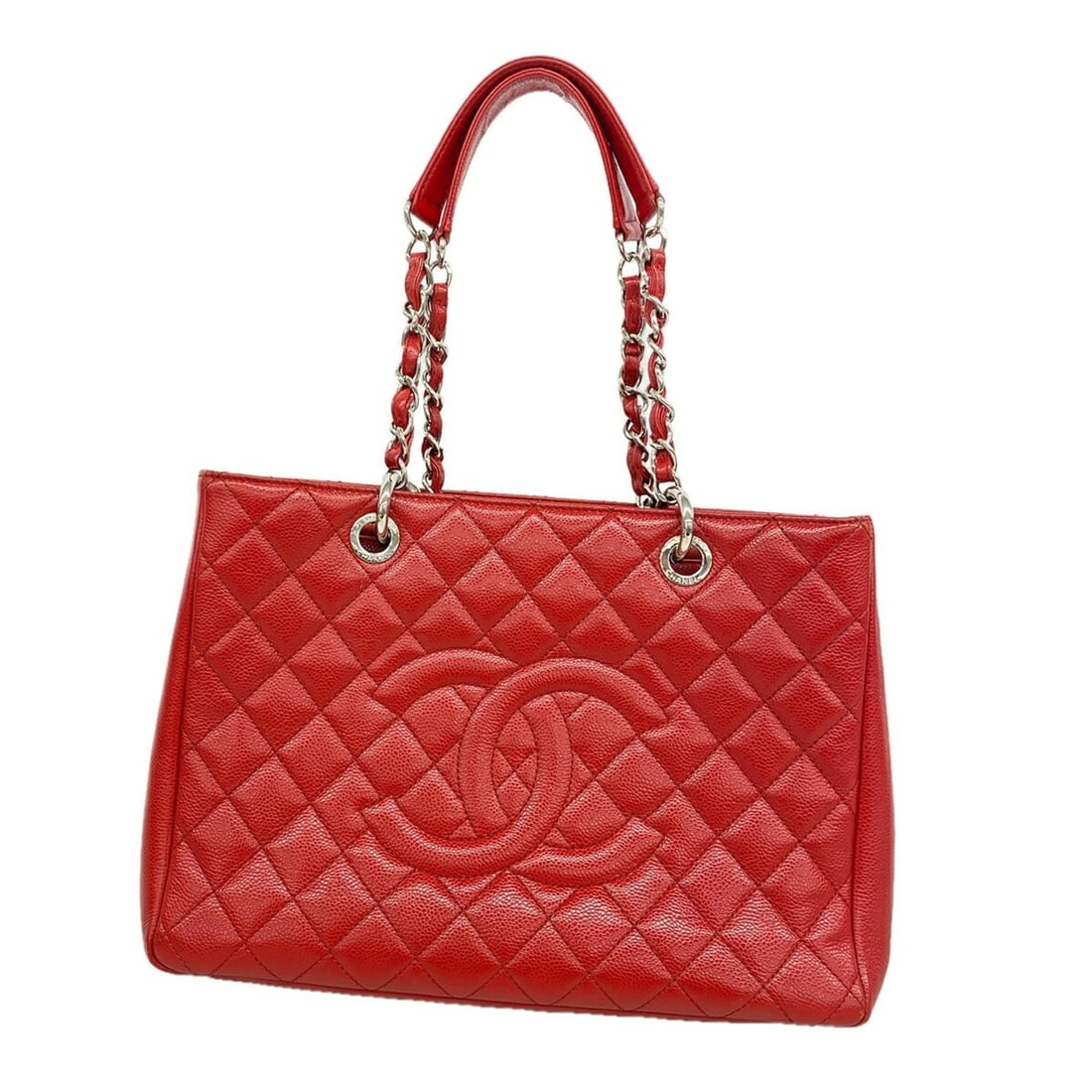 Chanel Matelassé Chain Tote Bag, Caviar Leather, Red, Women's: --- Catalog ---Category: SizeSize (HxWxD): 25cm x 33cm x 13cm / 9.84'' x 12.99'' x 5.11''Category: DesignType: Tote bagColor: Red colorGender: WomenMaterial: Grained Calfskin Hardware Color: SilverCat