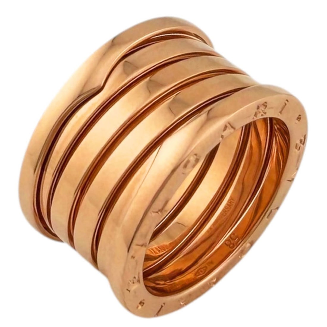 BVLGARI XX ANNIVERSARY B-zero.1 5-band ring, 18K pink gold, men's and women's.: --- Catalog ---Category: PackNumber in Pack: 1Category: SizeJP Size: 17US Size: 8.5Category: DesignType: Band ringColor: Pink goldGender: Men,WomenMaterial: Pink gold (18K)Category: GeneralLine: B.zer