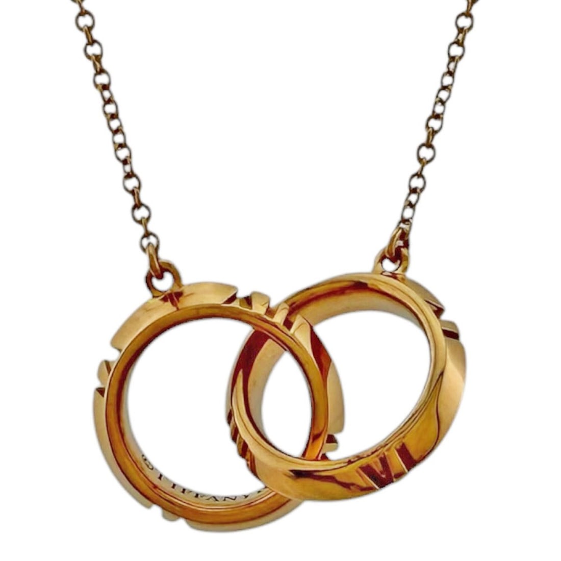 Tiffany & Co. Atlas X Closed Interlocking Necklace, 18K Pink Gold, Women's.: --- Catalog ---Category: SizePendant Size: 12.5mm x 20.5mm / 0.49'' x 0.8''Neck Circumference: 45 cm / 17.71''Category: DesignColor: Pink goldGender: WomenMaterial: Pink gold (18K)Necklace Type: Neckl