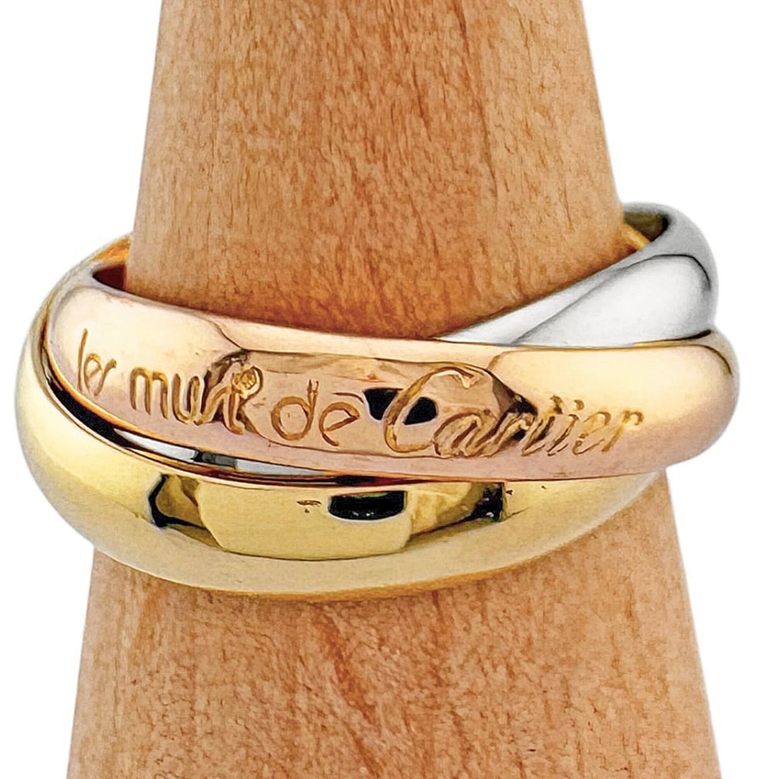 Cartier Trinity Ring, 1, 18K Yellow Gold, Women's CARTIER: --- Catalog ---Category: PackNumber in Pack: 1Category: SizeJP Size: 11US Size: 6Category: DesignType: Band ringColor: Gold, Pink gold, SilverGender: WomenMaterial: Pink gold (18K), White gold (18K), 