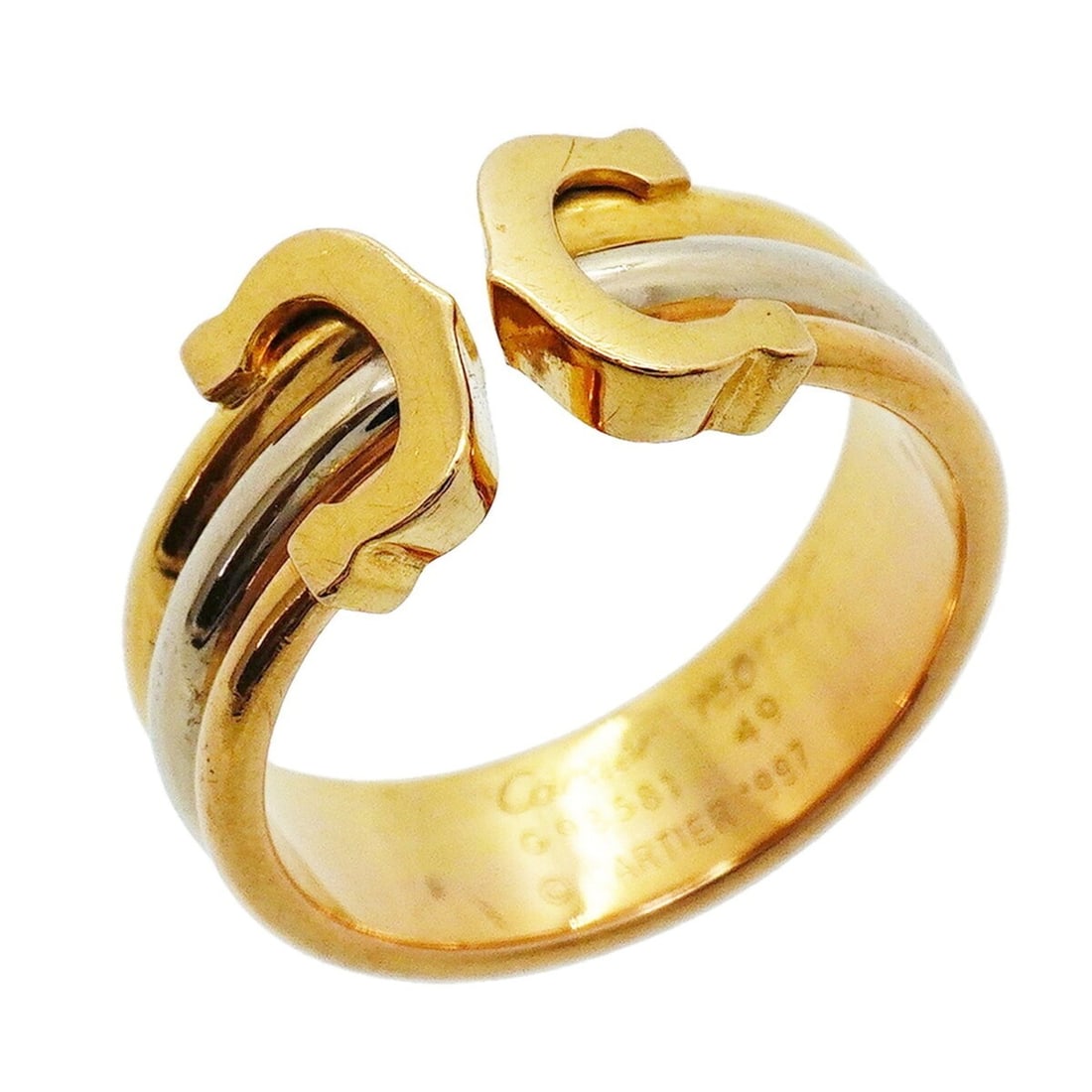 Cartier Ring 2C 18K Yellow Gold (KYG), White (18KWG), Pink (18KPG) Size 49 Women's P3454037: --- Catalog ---Category: SizeUS Size: 5Brand Size: 49Category: DesignType: Band ringGender: WomenMaterial: Pink gold (18K), White gold (18K), Yellow gold (18K)Category: GeneralBrand: Cartier--- Item L