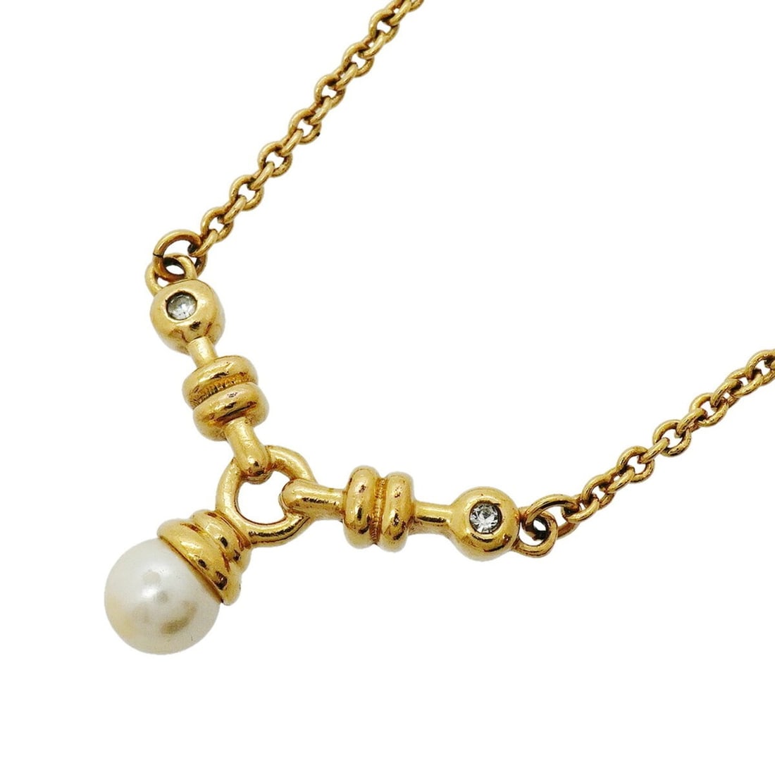 Christian Dior Necklace, GP Plated, Faux Pearl, Rhinestone, Gold, Women's: --- Catalog ---Category: SizePendant Size: 24.3mm x 30.8mm / 0.95'' x 1.21''Neck Circumference: 38.5 cm - 43.5 cm / 15.15'' - 17.12''Category: DesignColor: GoldGender: WomenMaterial: Gold plating, Rhi