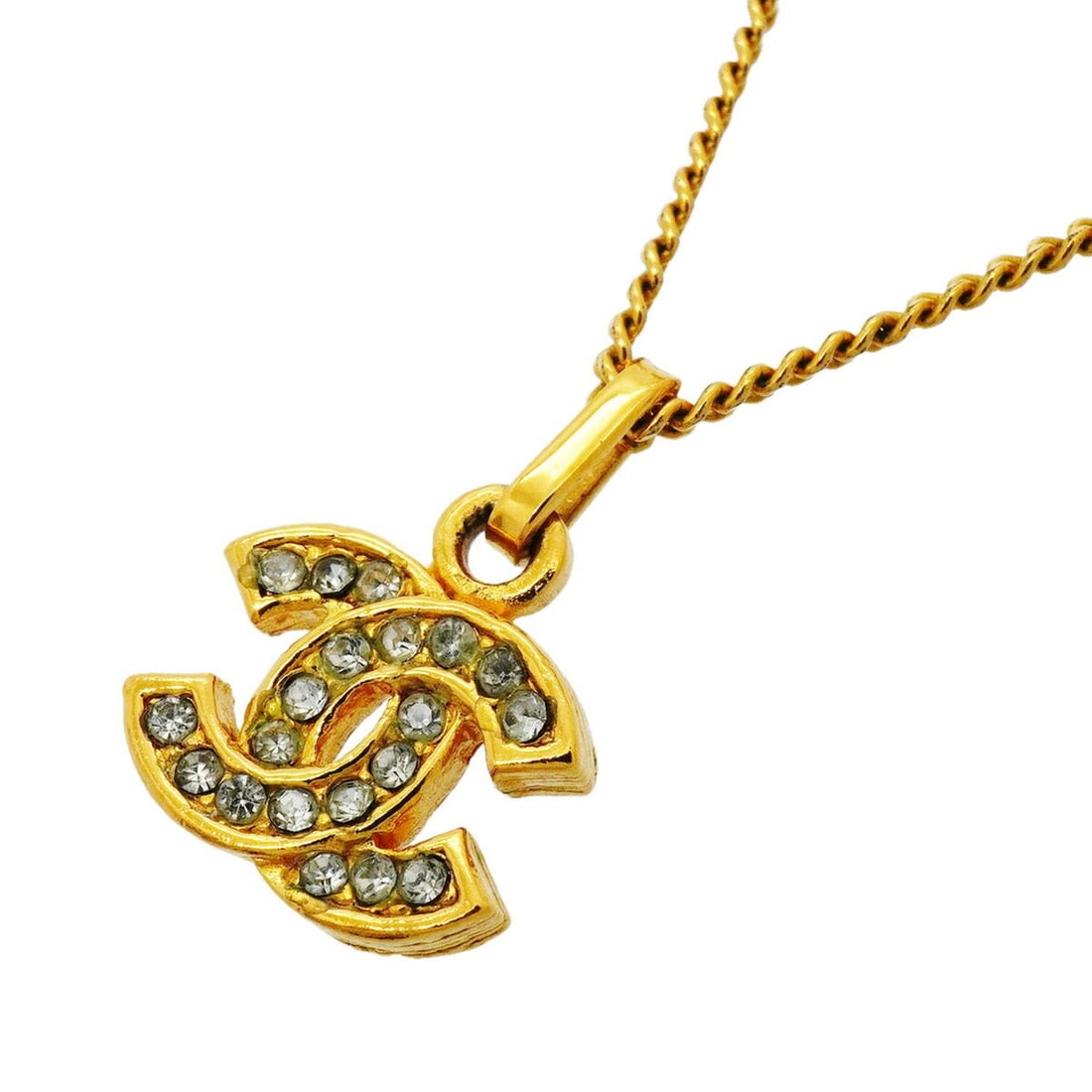 Chanel Necklace, Coco Mark, GP Plated, Rhinestone, Gold, Women's (1 of 20)