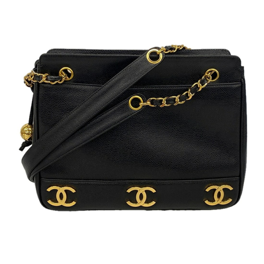Chanel Shoulder Bag, Chain Shoulder, Triple Coco, Caviar Leather, Black, Women's, P3520323: --- Catalog ---Category: SizeSize (HxWxD): 26cm x 31.5cm x 9.5cm / 10.23'' x 12.4'' x 3.74''Category: DesignType: Shoulder bagColor: BlackGender: WomenMaterial: Grained Calfskin Hardware Color: GoldCa