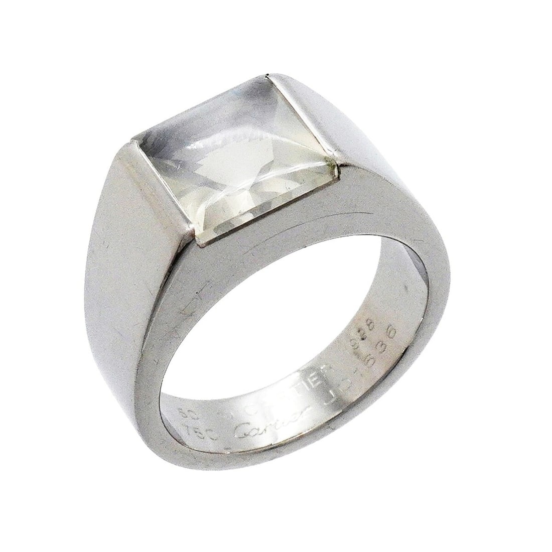 Cartier Tank Ring, 18K White Gold, Moonstone, Size 50, Ladies', P3509320: --- Catalog ---Category: SizeUS Size: 5.5Brand Size: 50Category: DesignType: Band ringStone: MoonstoneGender: WomenMaterial: White gold (18K)Category: GeneralBrand: Cartier--- Item List ---Section: Co