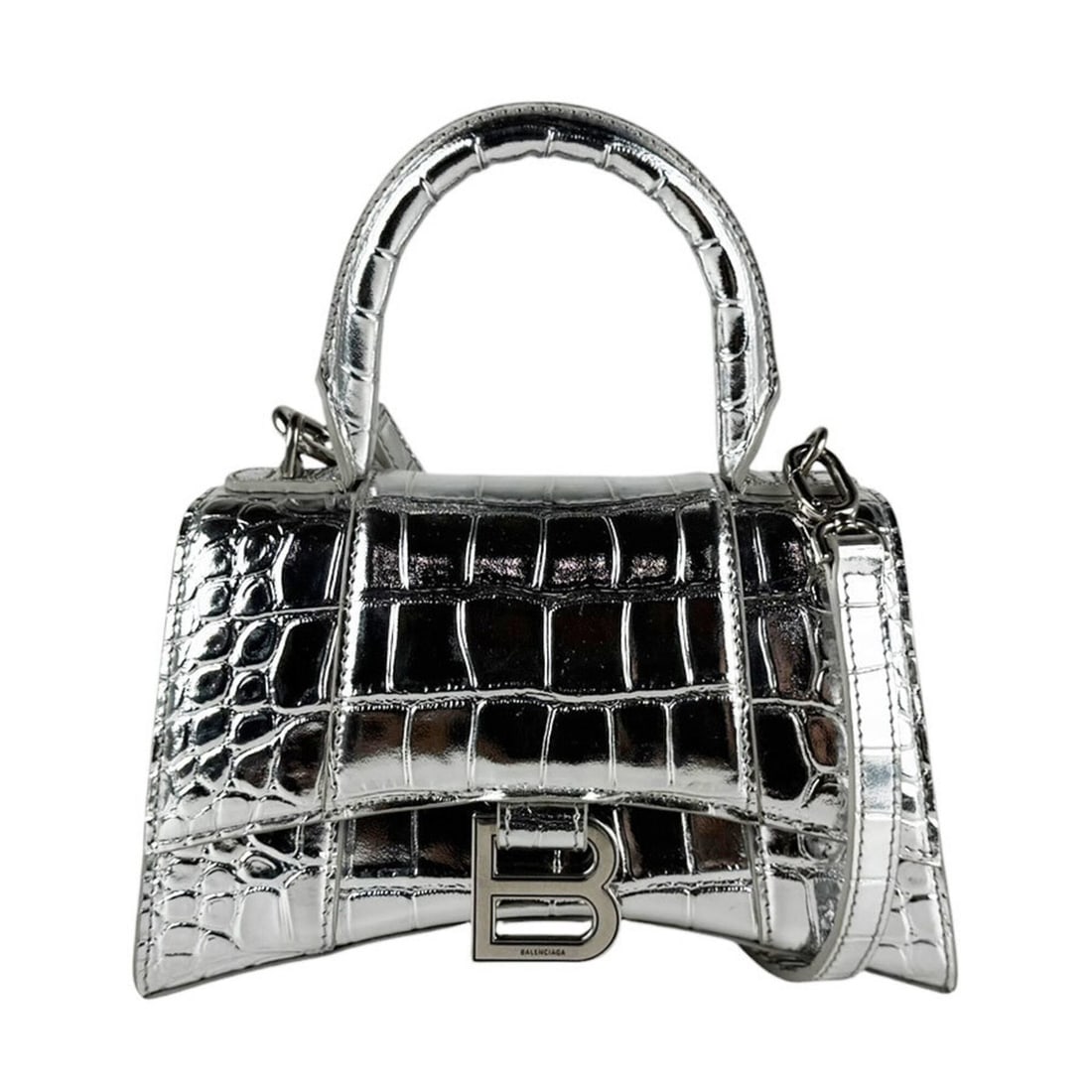 Balenciaga BALENCIAGA Shoulder Bag Hourglass XS Leather Silver Women's 592833 z11048: --- Catalog ---Category: SizeSize (HxWxD): 12cm x 19cm x 7cm / 4.72'' x 7.48'' x 2.75''Category: DesignType: Shoulder bagColor: SilverGender: WomenMaterial: Leather Category: GeneralMPN: 592833Brand: 