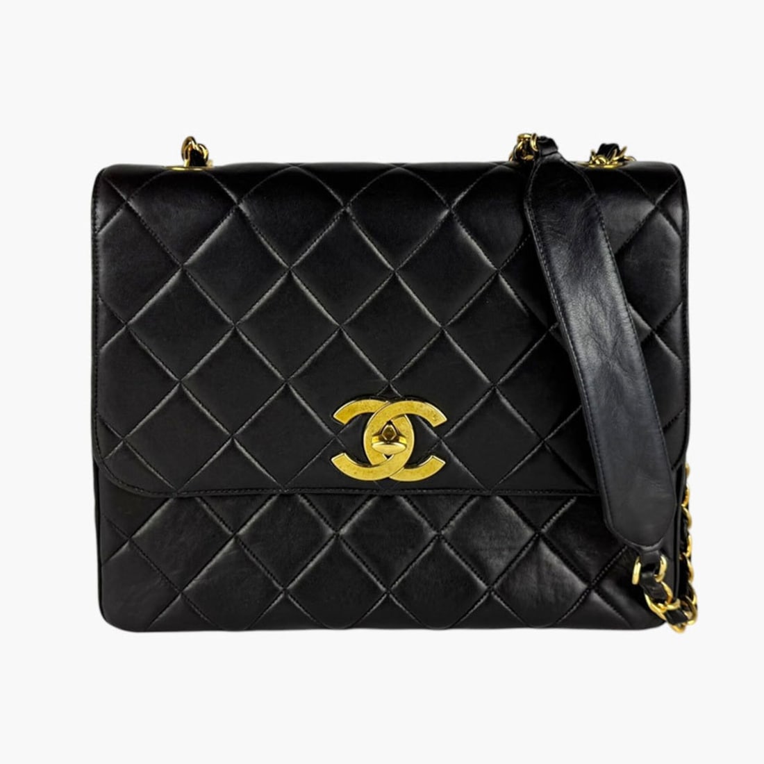 Chanel CHANEL Shoulder Bag, Lambskin, Black Gold, Women's z11071: --- Catalog ---Category: SizeSize (HxWxD): 25cm x 30cm x 10cm / 9.84'' x 11.81'' x 3.93''Category: DesignType: Shoulder bagColor: BlackGender: WomenMaterial: Leather Leather/Fur Type: LambskinCategory